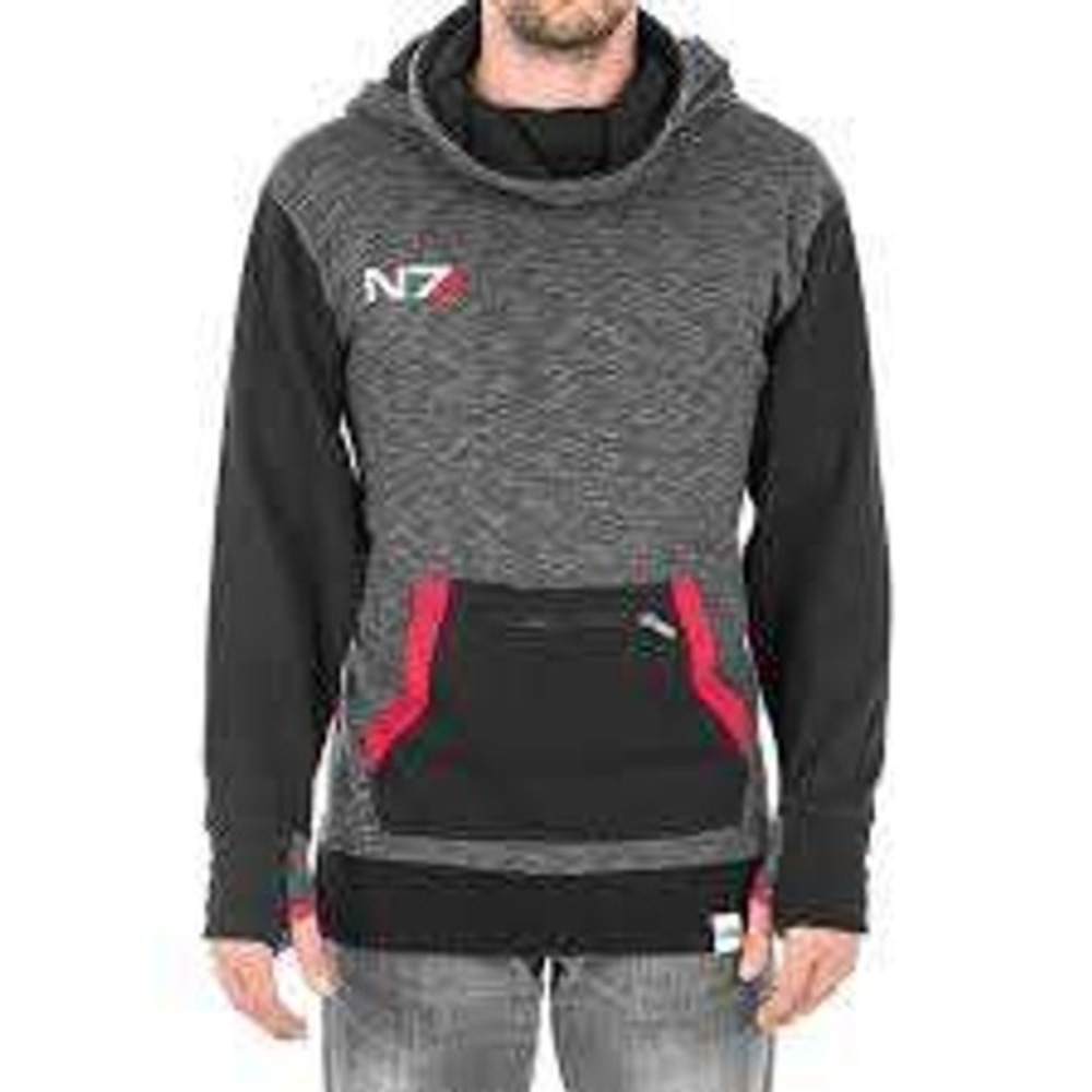 N7 Bioware Mass Effect Gray Black Pullover Hoodie 2016 Size Large